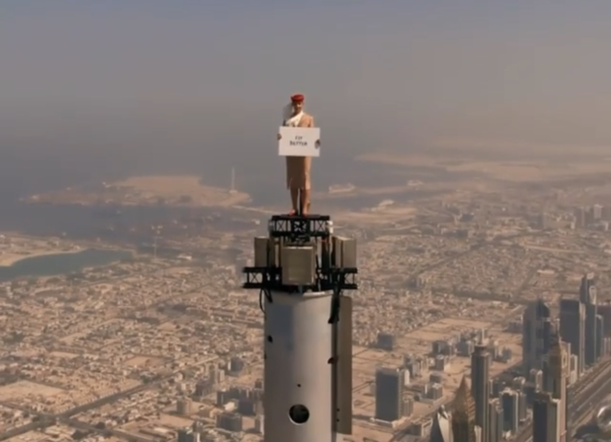 Woman stands atop Burj Khalifa again in new Emirates ad - Watch Viral Video