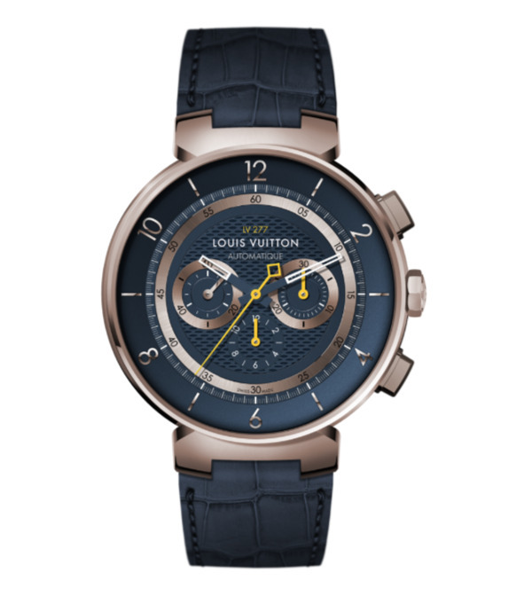 Tambour Moon GMT black, steel and pink gold watch, Louis Vuitton
