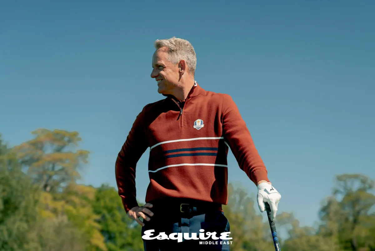 Golfer Luke Donald wearing a brown Loro Piana jumper for the Ryder Cup 2025 Beth Page