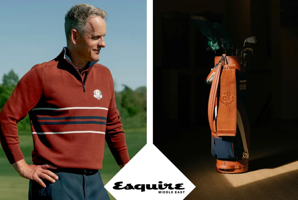 Golfer Luke Donald wearing a brown Loro Piana jumper for the Ryder Cup 2025 Beth Page