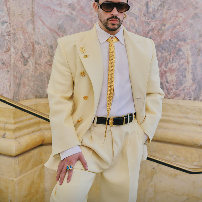 Bad Bunny Wears Custom Schiaparelli Haute Couture to the FW27 Show